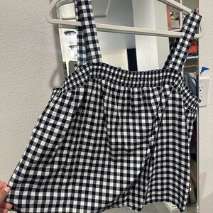 Navy and White Gingham Sleeveless Top, stretchy top band, J. Crew sz L